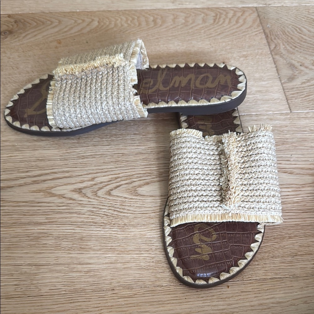 Sam Edelman Cream and Brown Sandals with Crochet Design